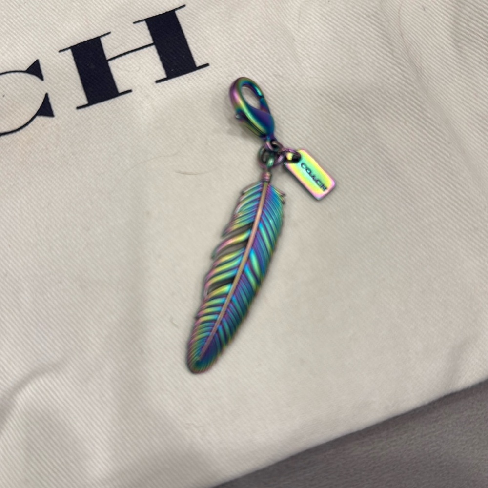 Coach iodized feather purse charm fob